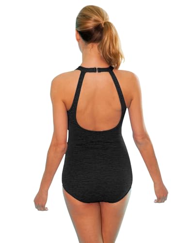 Penbrooke Women's Krinkle Chlorine-Proof High Neck Maillot One Piece Swimsuit2