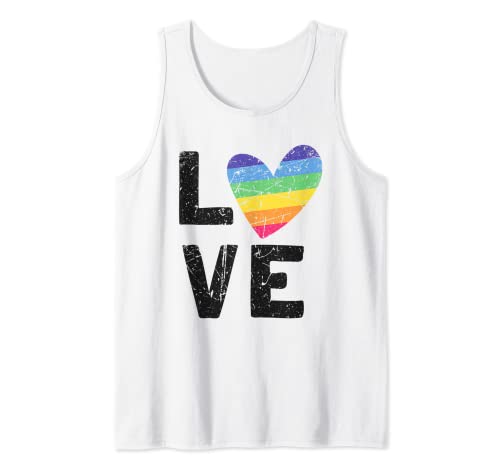 LGBTQ Gay Pride Month Rainbow Love is Love Canotta di LGBTQ Gay Pride Month Rainbow Love is Love per Adulti Unisex, T-shirt Canotta Bianca con Manica Corta, Taglia S