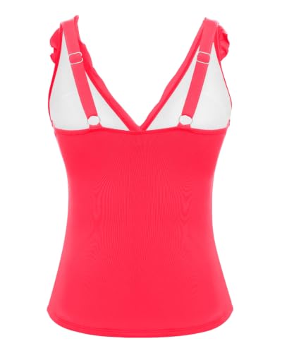 Image of Ruffle V Neck Tankini Top Only Women Tummy Control Swimsuit Tank Top | Removable cups for custom bust lift, Blend soft spandex to stretch easily