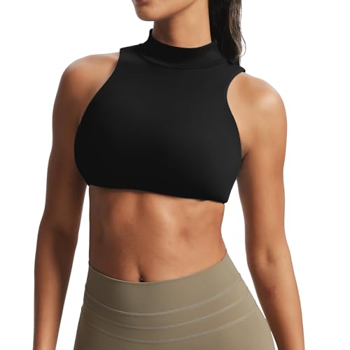 Aoxjox Women's Kim Cutout High Neck Tank Workout Sports Bras Fitness Training Gym Bra Yoga Crop