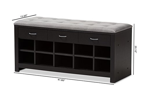 Baxton Studio Espresso Entryway Bench, Light Grey Brown #TOP2