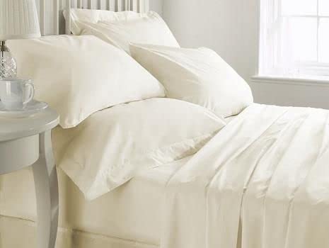 Image of Flat Bed Sheet with 2 Pillow Covers 600 Thread Count 100% Egyptian Cotton Bedsheet Queen Size Ivory Comfortable & Durable Sheet