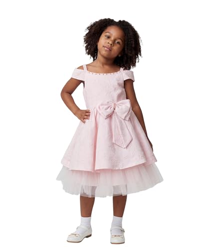 Vestido de fiesta rosa jacquard para niña de 2 a 9 años