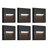 GKOLED 6-Pack Slim Square Low Voltage Deck Post Lights, Outdoor Step Lights, 12V Fence Railing Lighting Fixtures, Die-cast Aluminum, Black, 3000K