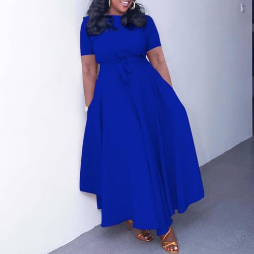 Image of BFFBABY Plus Size Dress A Line Dresses for Women Summer Long Dresses with Sleeve Casual Belted