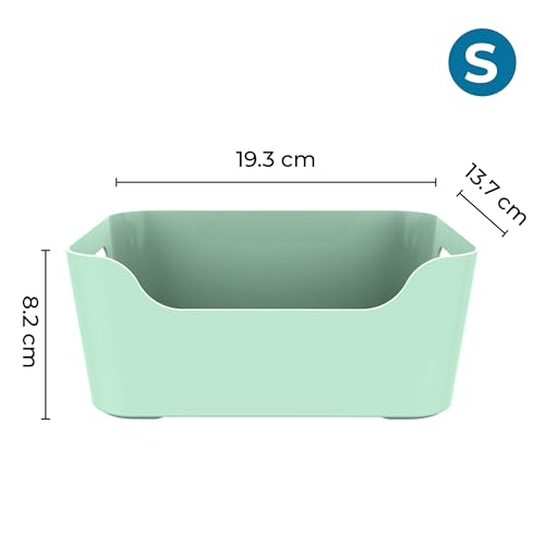 Image of KOLORR Jolly Plastic Small Baskets with Handle for Storage Box| Multipurpose Light Weight Plastic Baskets organiser for Make-up Stationary Cosmetics Kitchen Livingroom Bathroom | Pack of 2 - Mint