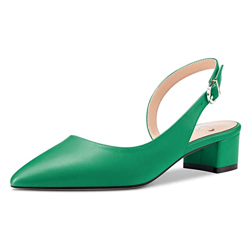 Escarpins Slingback Bout Pointu Vert Chic pour le Bureau et Soirée
