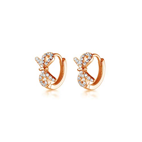 Chic Bow Knot Small Hoop Earrings S925 Sterling Silver For Women Teen Girls Dainty Crystal Cz Rhinestone Butterfly Round Huggie Hinged Hoops Cartilage Earring 10Mm Hypoallergenic Gifts (Rose Gold) #TOP9