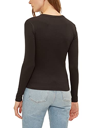 Three Dots womens Essential Heritage Crew-neck Long Sleeve Tee T Shirt, Black, X-Small US
