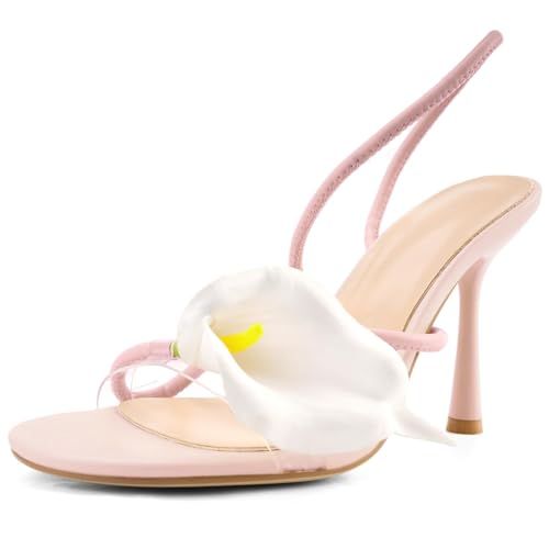 Image of Flower High Heels for Women Calla Lily Open Toe Floral Stilettos Heels Sexy Strappy Heeled Sandals Wedding Birthday Dressy