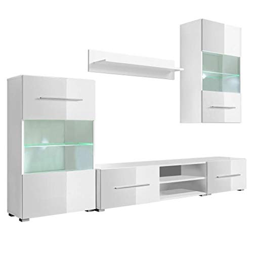 Tidyard Meuble de séjour/unité meuble TV mural éclairage LED, mur, équipement, meuble salon moderne, blanc 5 pièces Blanc