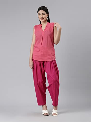 Image of GO COLORS Soft Cotton Salwar for Women | Relaxed Fit, Mid Rise, Ankle Length, Drawstrings