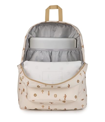 Image of JanSport SuperBreak Plus Backpack with Padded 15-inch Laptop Sleeve and Integrated Bottle Pocket - Spacious and Durable Daypack for Work and Travel, Gilded Relics Moon Flower /Gold