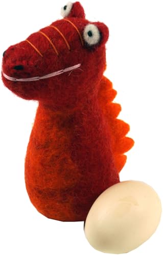 GURU SHOP Filz Eierwärmer, Handgemachte Filzdekoration aus Nepal, Filztier - Drache, 15x7x7 cm