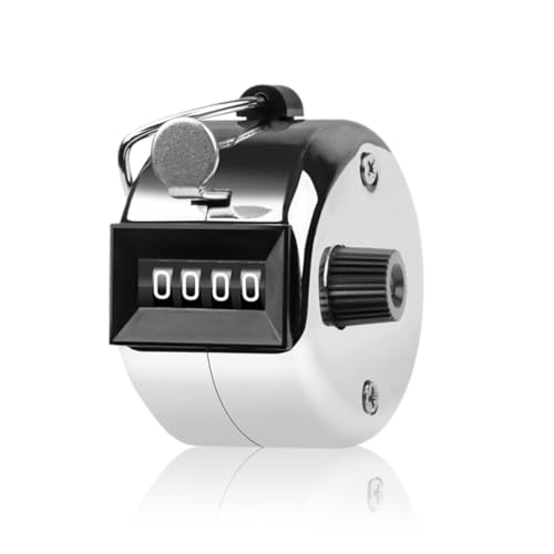 Kukyller 4 Digit Number Counter, Silver Mini Metal Handheld Hand Tally Counter with One Click Reset Function for Sports Coaching Knitting People