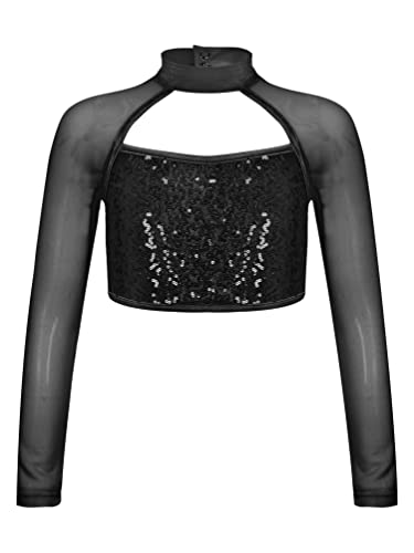 dPois Haut de Danse Fille Enfant Paillettes Brillants Brassière de Sport Top Danse Classique Débardeur Sport Halter Court Crop Top Tenue Danse Jazz 2-12 Ans P Noir 7-8 Ans
