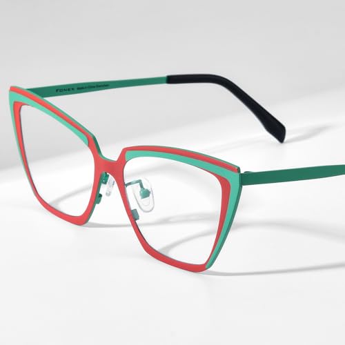 Image of FONEX Colorful Pure Titanium Glasses Frame Women Retro Round Eyeglasses