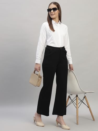 Image of Women Regular Fit Solid Spread Collar Full Sleeve Solid Cotton White Formal Shirt