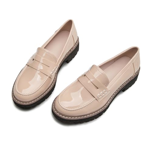 Image of Womens Loafers Comfortable Platform Penny Loafer Chunky Heel Business Casual Dress Shoes Fashion Patent Leather Women's Loafers & Slip-ons