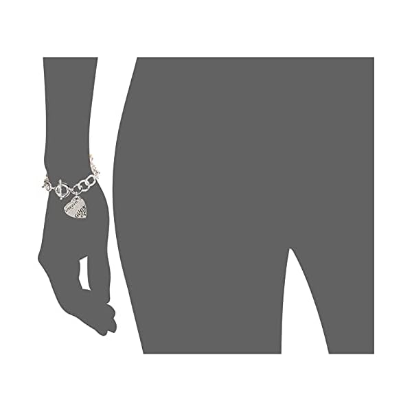 GUESS "Basic" Silver and Crystal Graffiti Heart Toggle Charm Bracelet