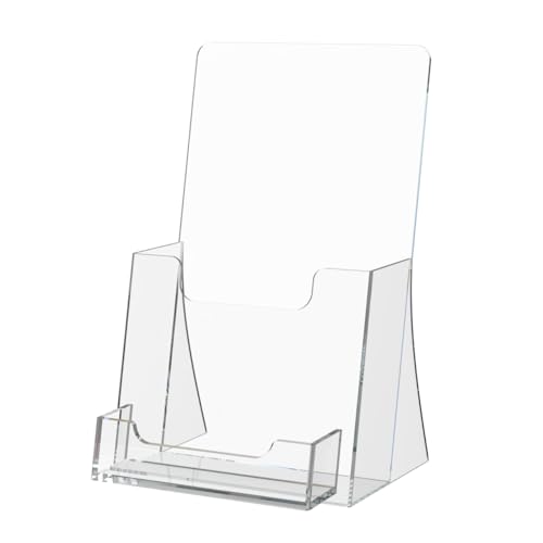 Marketing Holders Acrylic Tri Fold with Card Slot Countertop Display Stand for 4.25" Menus and 3.5" x 2" Gift Cards Maps or Pamphlets Bin for Tour Guide Brochures Clear Plastic Caddy