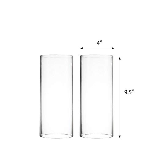Cys Excel 2 Pcs (H:9.5" D:4") Open Ended Glass Hurricane Candleholder Tube Shade | Multiple Size Choices Open Flame Candle Chimney Tube Cover | Bottomless Cylinder #TOP1