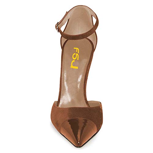 FSJ Women Stiletto High Heels D'Orsay Pumps Pointed Closed Point Toe Ankle Strap Office Dress Shoes Size 4-15 M US3