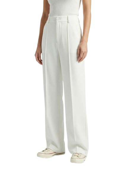 Women's High Waisted Wide Leg Trousers, Pink, Polyester Viscose Blend, Pleated Front, Full Length-image-46
