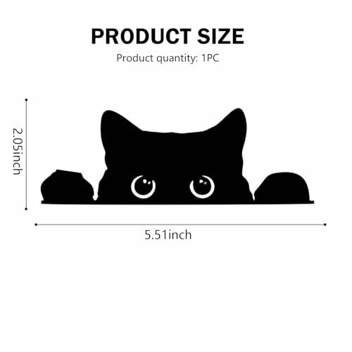 Image of Funny Car Stickers, Waterproof Peeking Sneaky Cat Sticker, Self-adhesive Cute Black Cat Decals, 5.5 inch x 2 inch Curious Peeking Kitty Cat Decal for Cars, Trucks, Window, Laptop, Wall (Black)