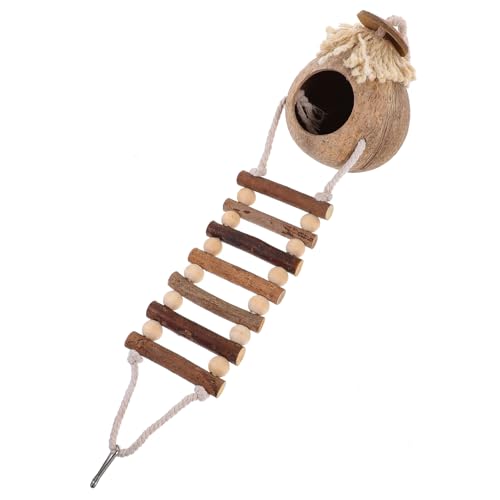 Sosoport 鳥の巣 ココナッツの巣 暖かいココナッツの殻の巣 ココナッツの殻の繁殖巣 はしごおもちゃ付き 亀の素地 オウムの止まり木 カメの水槽 ケージの種 爬虫類の砂 テラリウムキット 木製