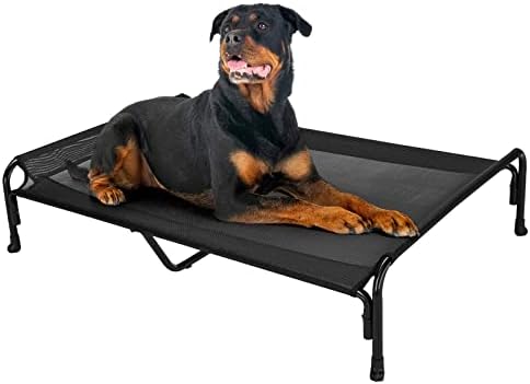 veehoo Cooling Elevated Dog Bed, Outdoor Raised Dog Cots Bed for Large Dogs, Chew Proof Standing Pet Bed with Washable Breathable Mesh, No-Slip Feet for Indoor Outdoor, Large, Black Silver