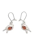 Kiara Jewellery Pendientes de petirrojo de plata de ley 925 con incrustaciones de ámbar báltico de coñac, S, Plata de ley, Ámbar