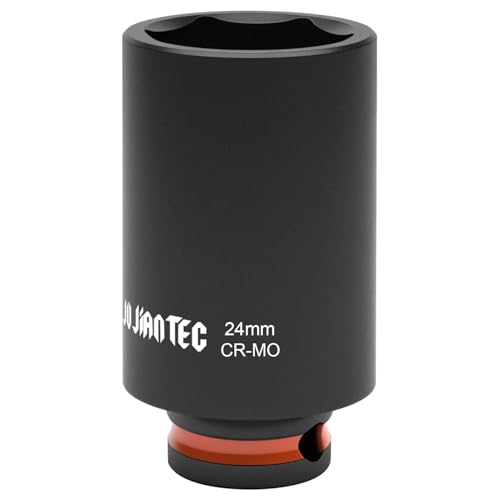 JU JIAN TEC 6-Point Deep Impact Socket 3/8-Inch Drive 24mm Socket Cr-Mo Automotive Truck Maintenance Heavy Equipment Repair