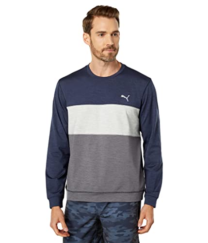 Puma Golf Men's Cloudspun Colorblock Crewneck, Navy Blazer Heather-Quiet Shade Heather, L #TOP15