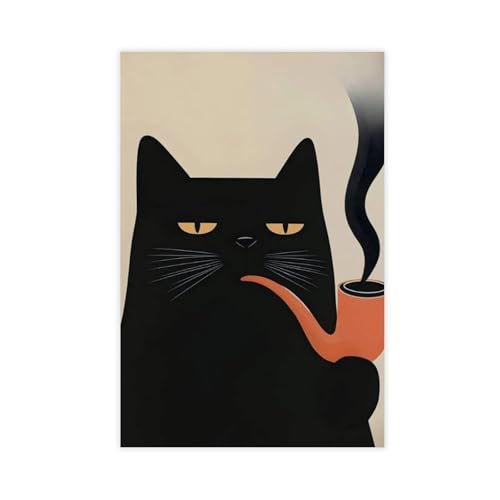 Toile chat noir fumant pour habiller un mur vide avec une décoration rétro 50x75