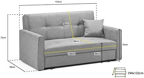 Honeypot - Sofa - Viva - Large Storage Sofa Bed - 3 Seater - 2 Seater - Grey - Plush Grey - Teal - Fabric (2 Seater Sofabed, Grey)