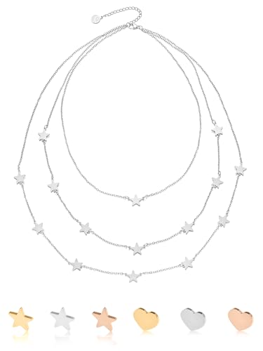 Collier multi-rangs étoiles et cœurs avec coffret cadeau inclus, présent idéal femme