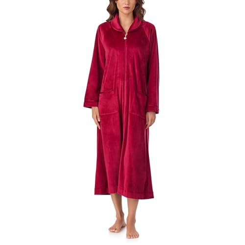 Eileen West Womens Sleepwear & Loungewear - 50 Inch Lux Velour Robe - Soft & Cozy Breathable Long Sleeve Zip Robes & Bathrobes with Pockets for Women, Claret, S/M