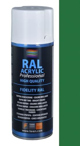 FAREN RAL ACRYLIC, Vernice spray Acrilica 100%, Smalto FIDELITY RAL, Colori Brillanti a Rapida Essiccazione, 400ml (1, RAL 6001 VERDE SMERALDO)