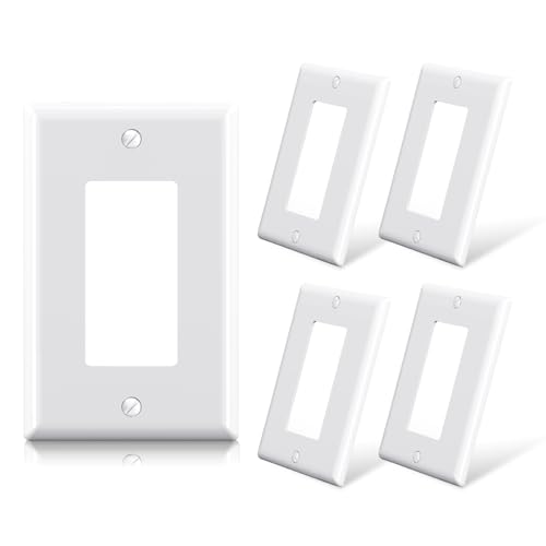 ELEGRP Decorative Receptacle Wall Plate 1-Gang Mid Size Decorator Covers Unbreakable Polycarbonate Faceplates for Decorator Device UL Listed Screws Included (5 Pack Glossy White)