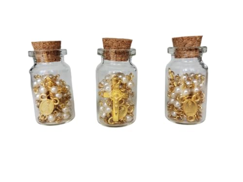 Kit 12 Lembrancinhas Garrafinhas de Vidro com Terço de Nossa Senhora Aparecida