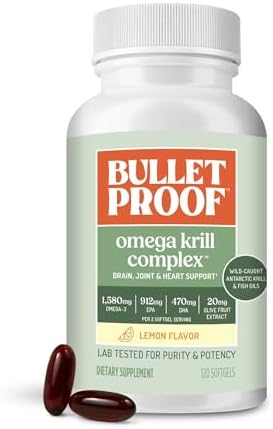 Bulletproof Omega Krill Complex, Triple Strength Essential Fats with EPA, DHA, GLA and Astaxanthin, 1560mg Omega-3s Per Serving, Lemon Flavored (120 Softgels)