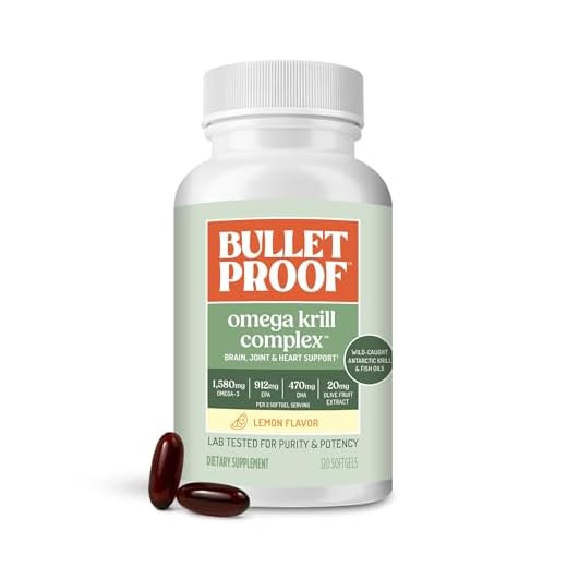 Omega Krill Complex, Lemon Flavor, 120 Softgels, 1560mg Omega-3 with EPA, DHA, GLA, and Astaxanthin, Bulletproof Keto Fish Oil Supplement for Brain and Heart Health