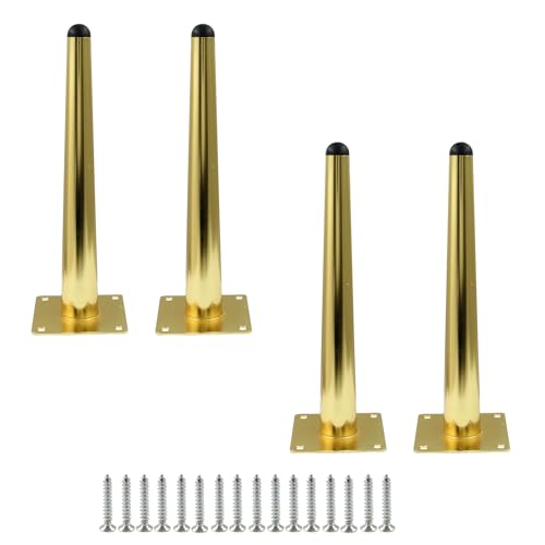 Unlorspy 4 patas cónicas de metal altas y cónicas, patas de metal cónicas de mediados de siglo con tornillos de montaje para escritorio, armario, sofá y sofá (dorado, cónico recto, altura de 25 cm)