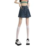 KEKUBUWE Falda Y2k para Mujer, Falda Vaquera con Volantes y Falda pantalón de Cintura Alta, Falda Vaquera Plisada (2XL,Blue)