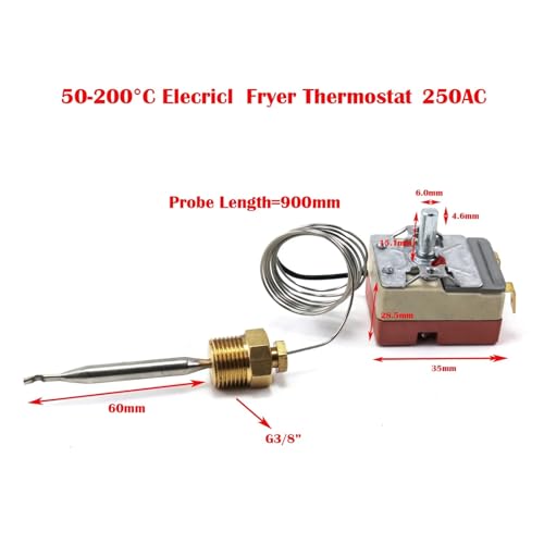 1 unidad Pieza de control termostato para freidora eléctrica 250V con tuercas de latón de 3/8" Rango de temperatura 50~200 grados Celsius Accesorios para cocina de gas miniatura 6