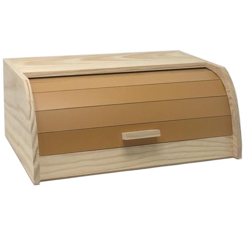 Tradineur - Panera de madera con tapa persiana 15 x 34.7 x 25.3 cm. Contenedor para pan de madera natural, recipiente con tapa deslizante para almacenar pan - Color surtido