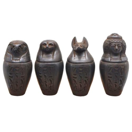 Set de 4 Canopos Egipcios de Piedra y Resina 9 cm - Figuras Artesanales Hechas en Luxor Egipto - Réplicas Miniatura Faraónicas de Colección...
