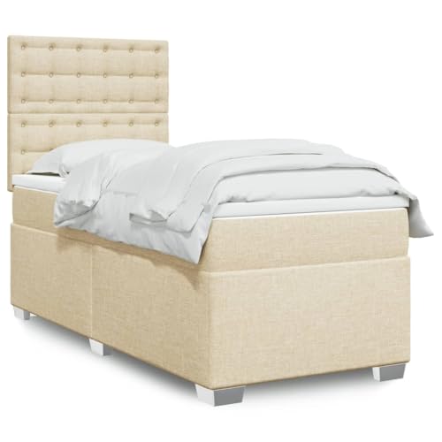 Vetnasa Cama Box Spring con colchón Tela Color Crema 80x200 cm Mobiliario, Camas y Accesorios, Camas y somieres Crema 63,52 KG