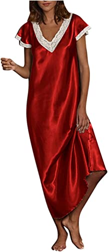 Chemise de nuit pour femme col en V rouge vêtement de nuit taille M fluide